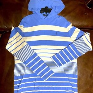 Polo Ralph Lauren Blue and White stripe with hoodie. Sz Lg Excellent Condition
